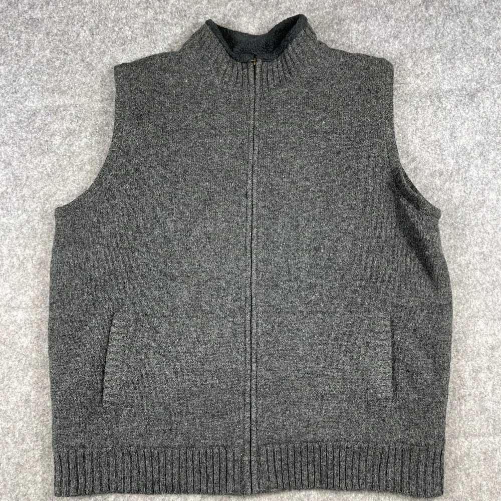 L.L.Bean Lambswool Sherpa Lined Vest Mens Gray‎ Full Up Outdoor Gorpcore